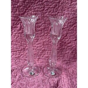 2 Gorham Full Lead Crystal Candlestick Holder Tulip Pattern Made In Germany 8”